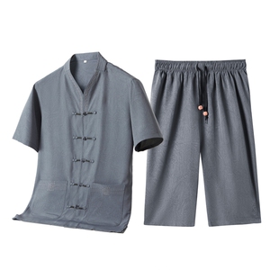风唐装短袖衬衫男夏季中老年风中式汉服套装MJ5103B-P90图片