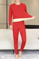 秋冬保暖内衣男士秋衣秋裤纯色圆领加绒加厚棉毛衫套装TZ8711-48，男装休闲套装，星座310B-3