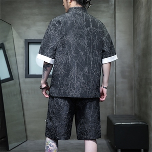 2025夏季新款风男装新中式盘扣肌理感套装短袖+短裤 A98-P105图片