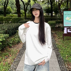 抖音得物品质26春装美式高街曼巴棉螺纹拼接卫衣圆领长袖T恤YT164，男装T恤，电商A486
