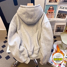 480G重磅加绒硬挺boxy男女秋冬美式高街结构高领卫衣开衫厚外套，女装短外套，电商A486