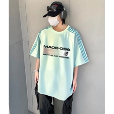 抖音得物品质二开240克宽松纯棉美式潮牌印花三条杠中性风短袖T恤，男装T恤，电商A486-1