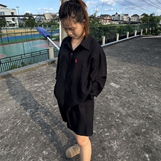 高级慵懒学院风男女长袖衬衫短裤棉麻透气凉爽套装高质量TC01，男装牛仔裤，星座115A-2