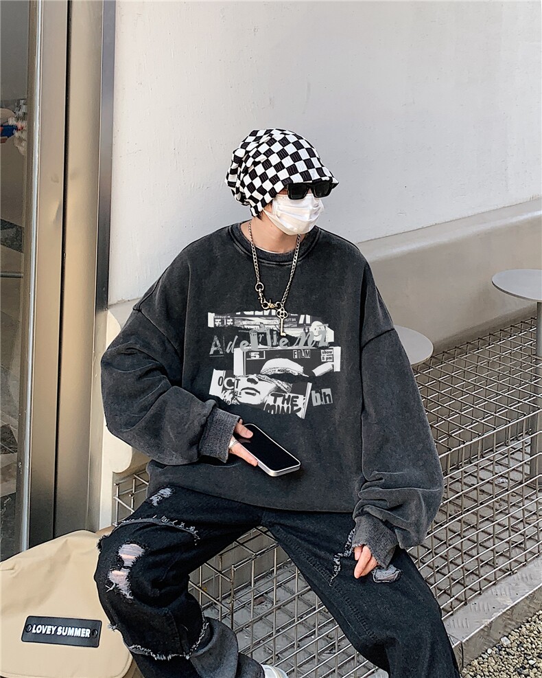 2024新款秋装复古美式水洗做旧宽松圆领卫衣301B-JB7891-P58,男装卫衣,星座301B