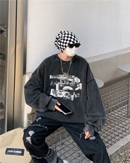 2024新款秋装复古美式水洗做旧宽松圆领卫衣301B-JB7891-P58，男装卫衣，星座301B