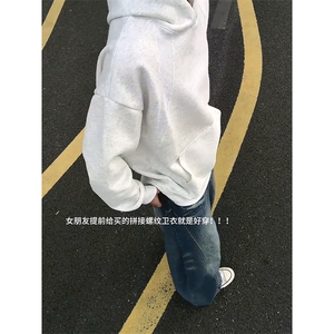 抖音得物二开 26春装美式高街宽松结构螺纹拼接连帽卫衣外套X087图片
