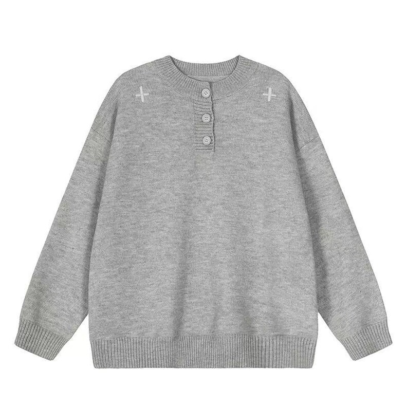 复古亨利领针织男灰色纽扣毛衣慵懒风刺绣上衣情侣款CX527P50，男装针织衫/毛衣，电商D256-3(原A064-3)