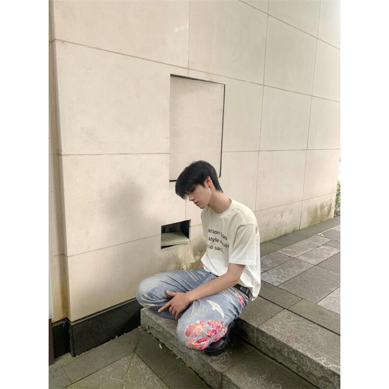 【网图】蕾丝拼接微喇牛仔裤直筒美式高街hiphop裤子NZK14LL-P65,男装牛仔裤,星座1007（原301D）