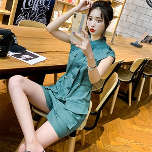 连体裤女夏季韩版工装套装小个子高腰显瘦连衣裤