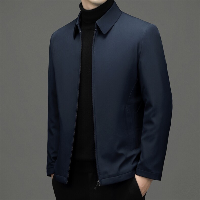 新款翻领纯色羽绒服男中年爸爸装商务休闲冬季厚款保暖白鸭绒外套,男装羽绒服,电商B212（原钱塘6029）