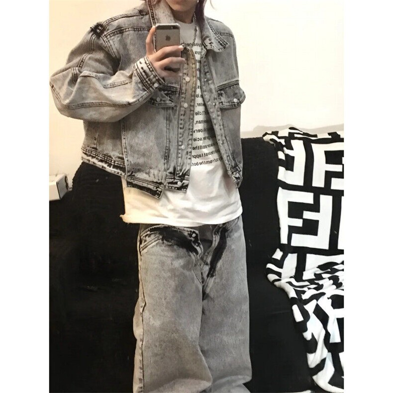 JK8352LL-特P80Cleanfit烟灰色短款牛仔外套男美式工装夹克,男装夹克,星座1007（原301D）