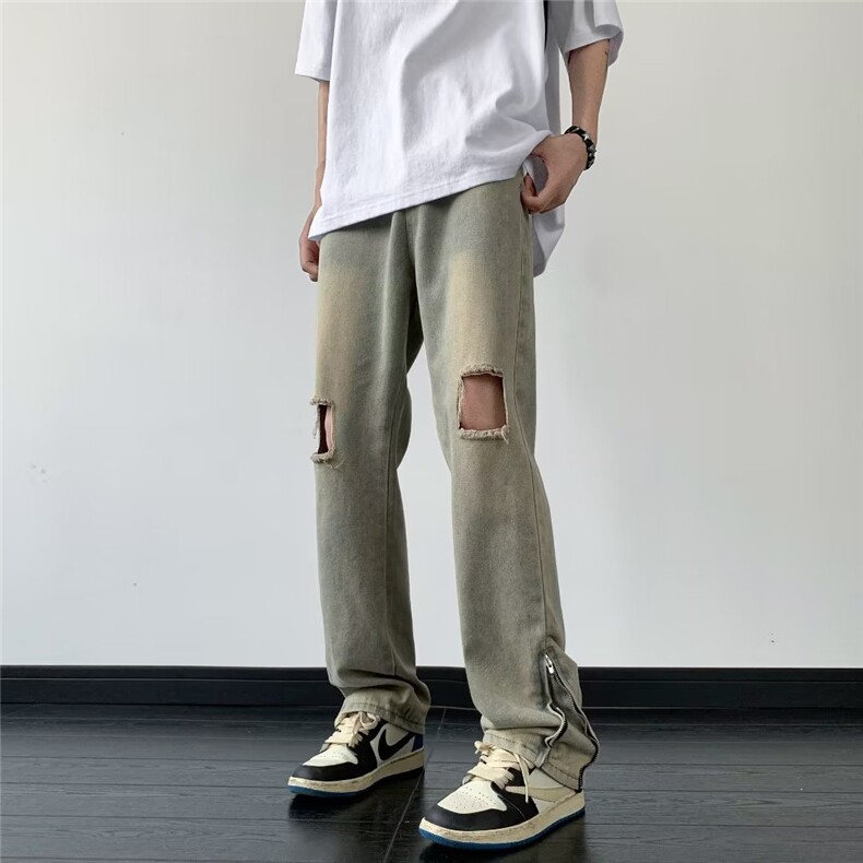 美式破洞牛仔裤男韩版潮流个性帅气2023夏季ins宽松长裤RK661-P43,男装牛仔裤,星座412-3