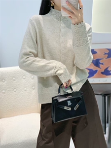 2025年秋季常规款通勤时尚百搭通勤简约休闲花边领半高开衫，女装针织衫/毛衣，暖烁特种纱工厂店