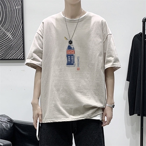 T1754P25 港风棉2023新款短袖T恤男可乐瓶印花青春休闲T恤图片