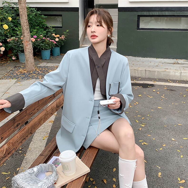 设计感小众不撞衫假两件西装套装女2025春季新款高级感西服两件套,女装套装/套裙,浙宝212A