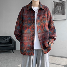 8XL-M复古大码民族风衬衫男款秋冬季加厚粗呢藏式外套CS29001P68，男装衬衫，电商B312