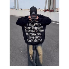 美式复古英文字母毛衣男潮高级感慵懒风软糯海马毛针织衫加厚外套，男装针织衫/毛衣，四季星座505