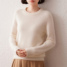 2024秋季新款女士圆领长袖35%羊绒衫复古休闲，女装羊绒衫，雪真羊绒高端店