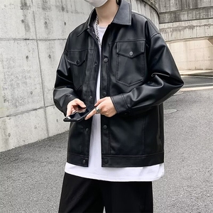 夹克男生春秋季ins潮牌宽松百搭PU皮外套痞帅翻领皮衣 PU907图片