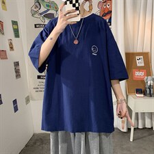 YT26072-P30亚麻短袖t恤男大码五分袖男宽松七分袖海报风,男装T恤,电商A040