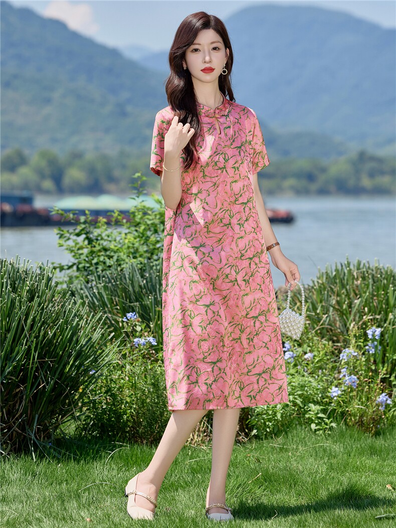 2878时尚复古盘扣印花连衣裙,女装连衣裙,罗得堡