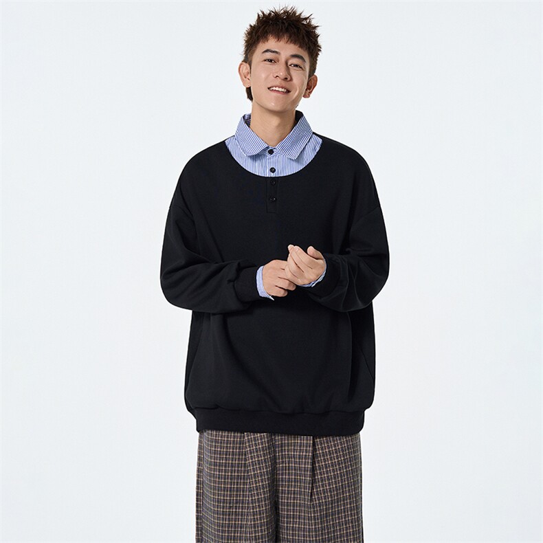 秋季现货假俩件宽松衬衫领套头卫衣男DSA157B-W6712-特P43,男装卫衣,电商A157B