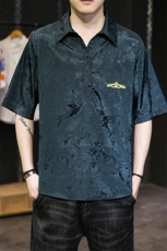 2025新款男士夏季提花短袖T恤衬衫翻领汉服刺锈A227-T2117-P55，男装T恤，电商A227A