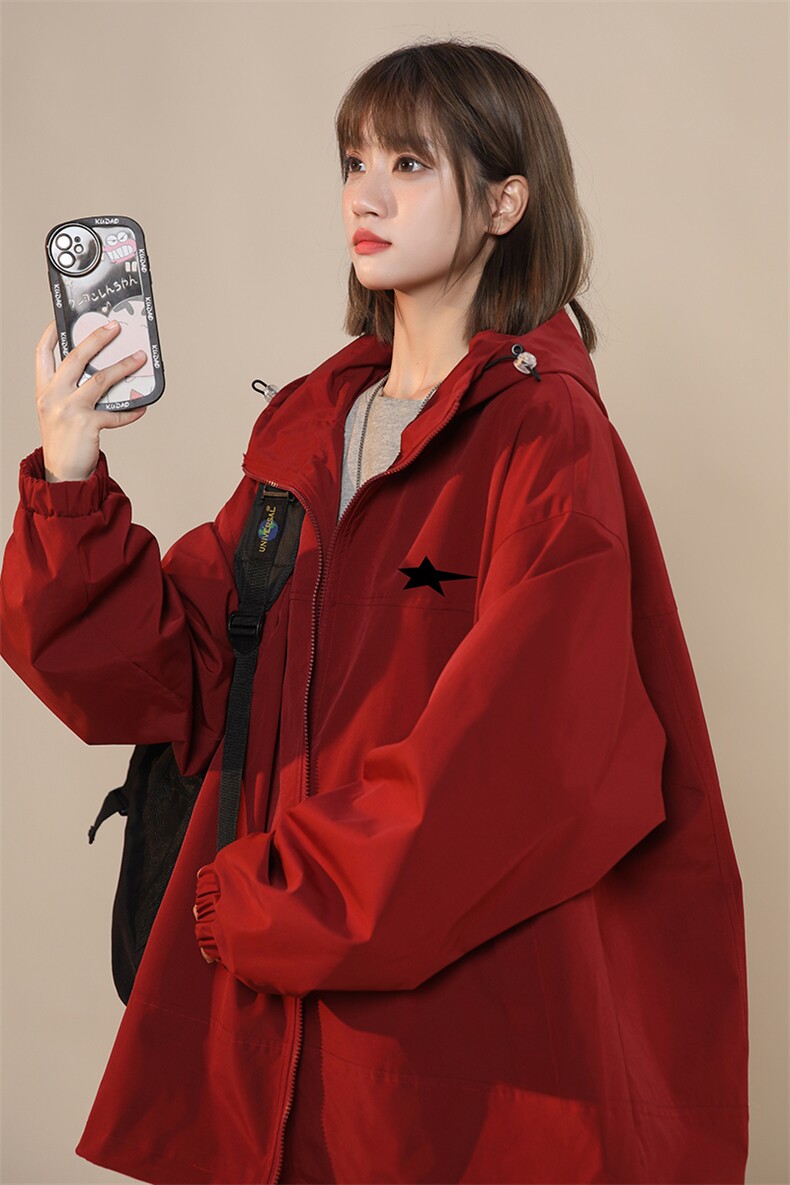 外套百搭ins慵懒长袖女宽松型星星夹克冲锋衣女F6381P65控88,男装夹克,电商A268