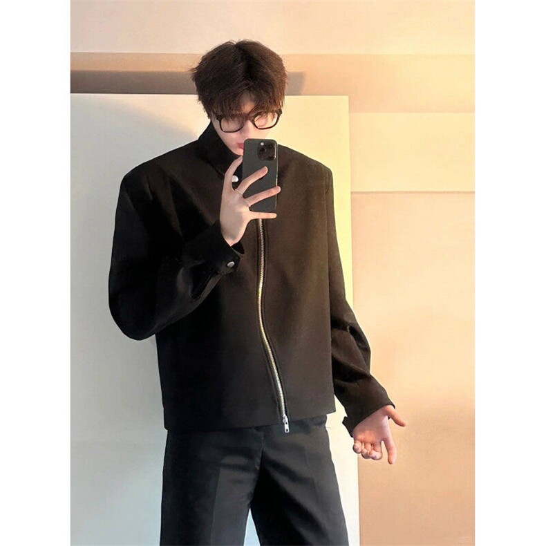 【有货】黑色垫肩短款西装外套男高级感痞帅行政夹克Y160CC-特P60,男装夹克,星座1007（原301D）