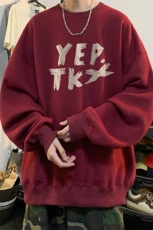 情侣装卫衣男春秋季加绒加厚字母印花美式潮牌大码宽松圆领打底衫，男装卫衣，电商B367