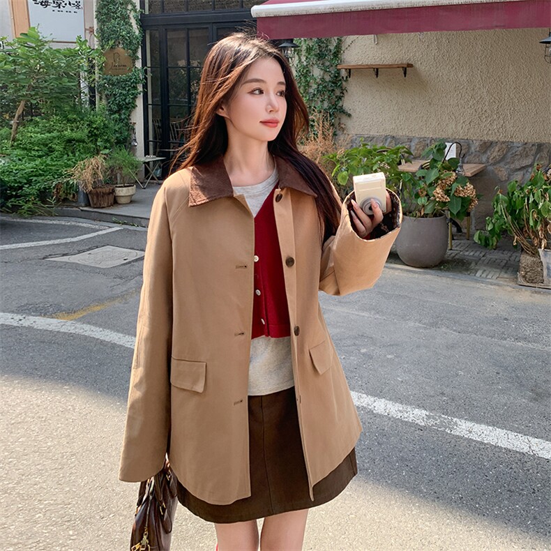 现货2025秋季风衣新款拼色方领外套RF2C290-5858-1#-P155-K225,女装风衣,2C290