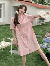 法式俏皮减龄假两件连衣裙女2025夏季新款韩版收腰显瘦衬衫短裙子，女装连衣裙，浙宝192（原082）