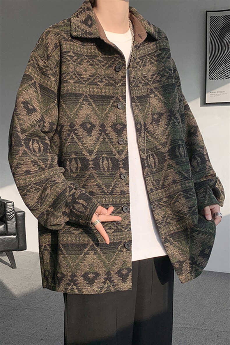 8XL-M复古大码民族风衬衫男款秋冬季加厚粗呢藏式外套CS29001P68,男装衬衫,电商B312