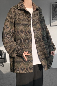 8XL-M复古大码民族风衬衫男款秋冬季加厚粗呢藏式外套CS29001P68图片