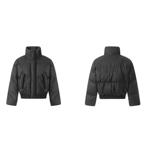现货5W件冬季三防重磅硬挺boxy短款羽绒立领PU皮棉衣外套加厚棉服图片