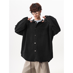 8XL-M 特大码牛仔衬衫宽松浅蓝色牛仔外套男休闲衬衫CS502P68控88图片
