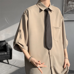 M-8XL领带衬衫短袖特大码垂坠感夏季冰丝外套DK制服衬衣DC5005P45图片