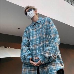 美式格子衬衫男长袖秋季潮牌痞帅高街外套oversize衬衣C1122-P45图片