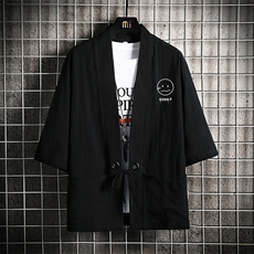HF59072-P40风汉服男开衫外套七分袖道袍网格挂拍，男装民族服装，电商A040A