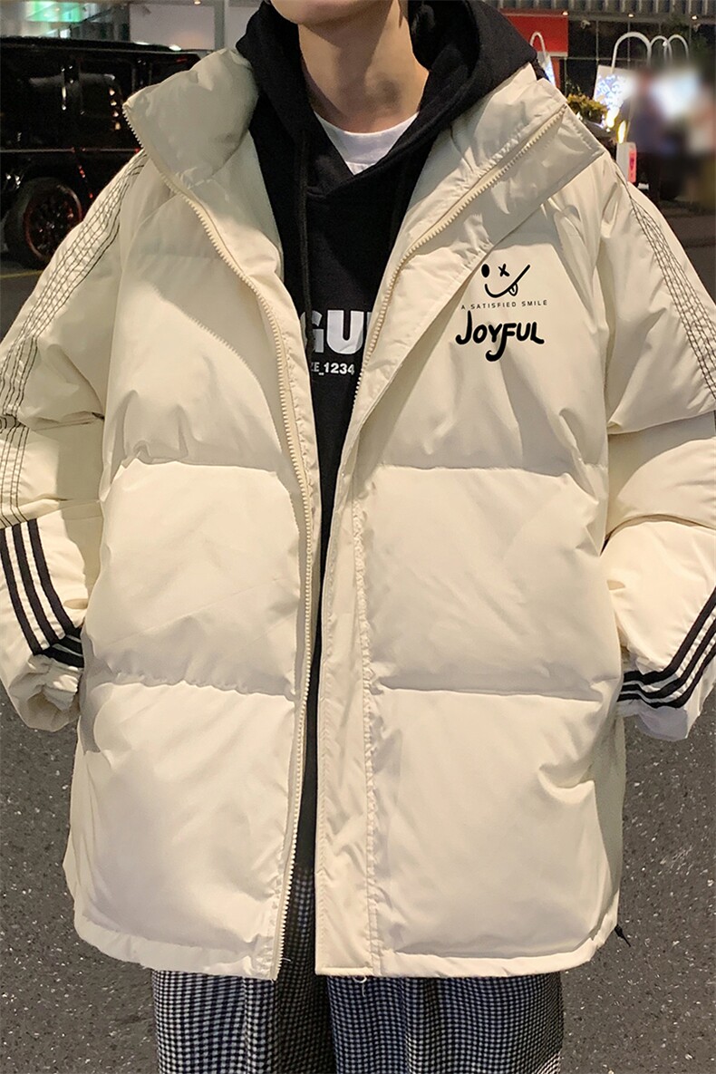 港风冬季新款织带立领笑脸羽绒服男潮宽松印花YR6111P225控268,男装羽绒服,电商A268A