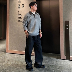 撞色针织衫秋冬季格雷系毛衣男女polo领套头宽松毛衣MY02543-P58，男装针织衫/毛衣，星座308B-2