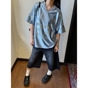 美式冰球服jerseyfit球衣运动缎面透气短袖T恤男女宽松上衣图片