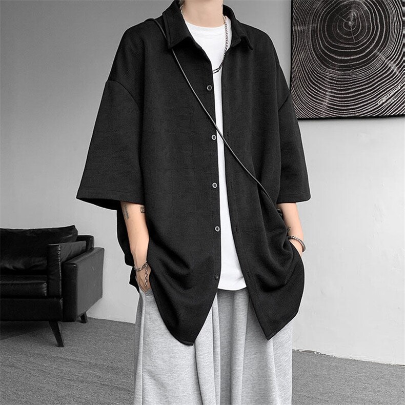 短袖衬衫男夏季新款港风宽松大码提花衬衣CS029-P35，男装衬衫，星座214-3