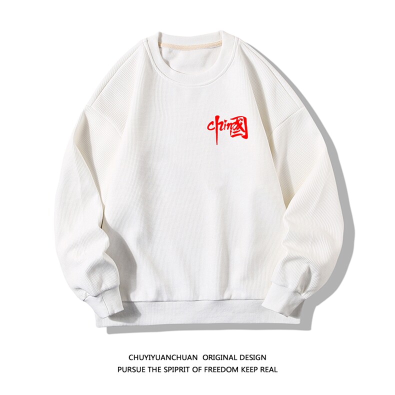 华夫格卫衣圆领卫衣长袖t恤男外套白底HW76276-P30加绒款P40,男装卫衣,电商A040A