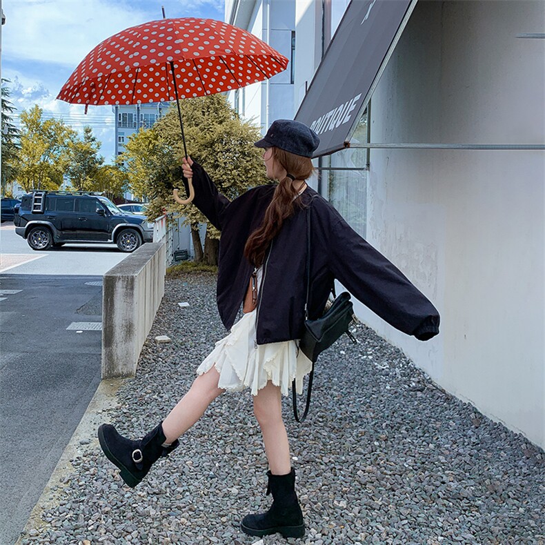 简约设计感外套女短款藏青色2025春季新款休闲百搭气质上衣,女装短外套,纯色衣恋