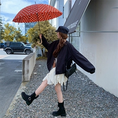 简约设计感外套女短款藏青色2025春季新款休闲百搭气质上衣，女装短外套，纯色衣恋