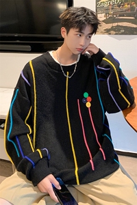 8XL-M 特大码冬季慵懒?宽松感拼色流苏软糯羊针织毛衣MY1203P65图片