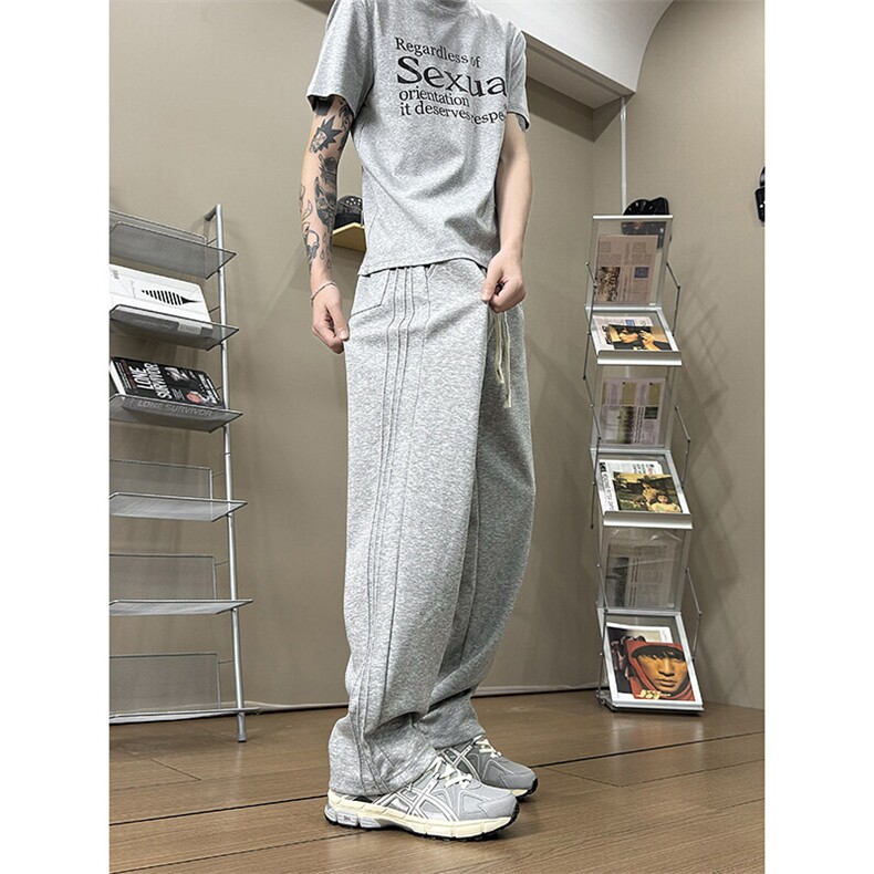 K10033-P35潮牌卫裤男2025新款百搭褶皱宽松直筒休闲长裤,男装休闲裤,电商A178