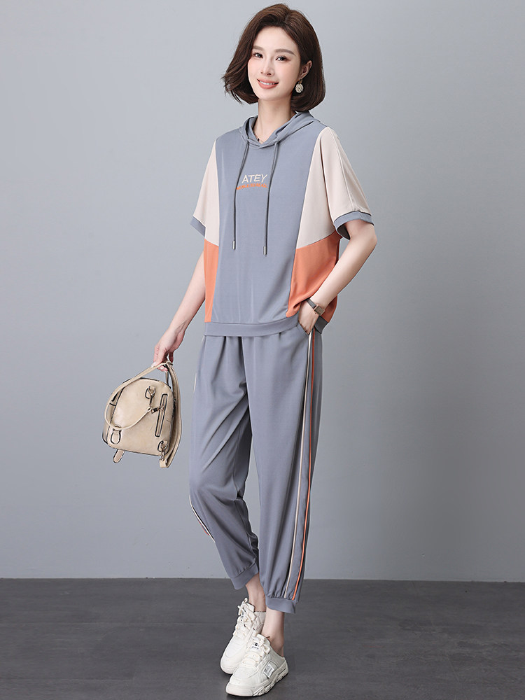 时尚休闲运动服套装女夏装新款中年妈妈遮肚子显瘦洋气减龄两件套,女装套装/套裙,忆绮罗