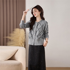 2025年冬季新款手工订珠开衫毛衣外套打底，女装针织衫/毛衣，乐吉娜